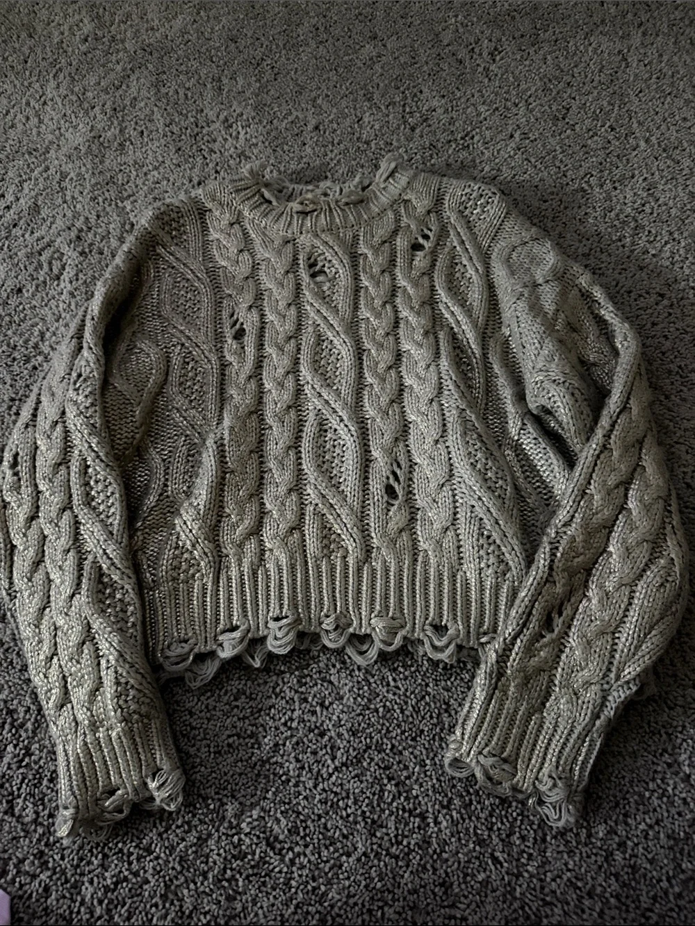 Zara Cropped Cable-Knit Sweater in Light Taupe